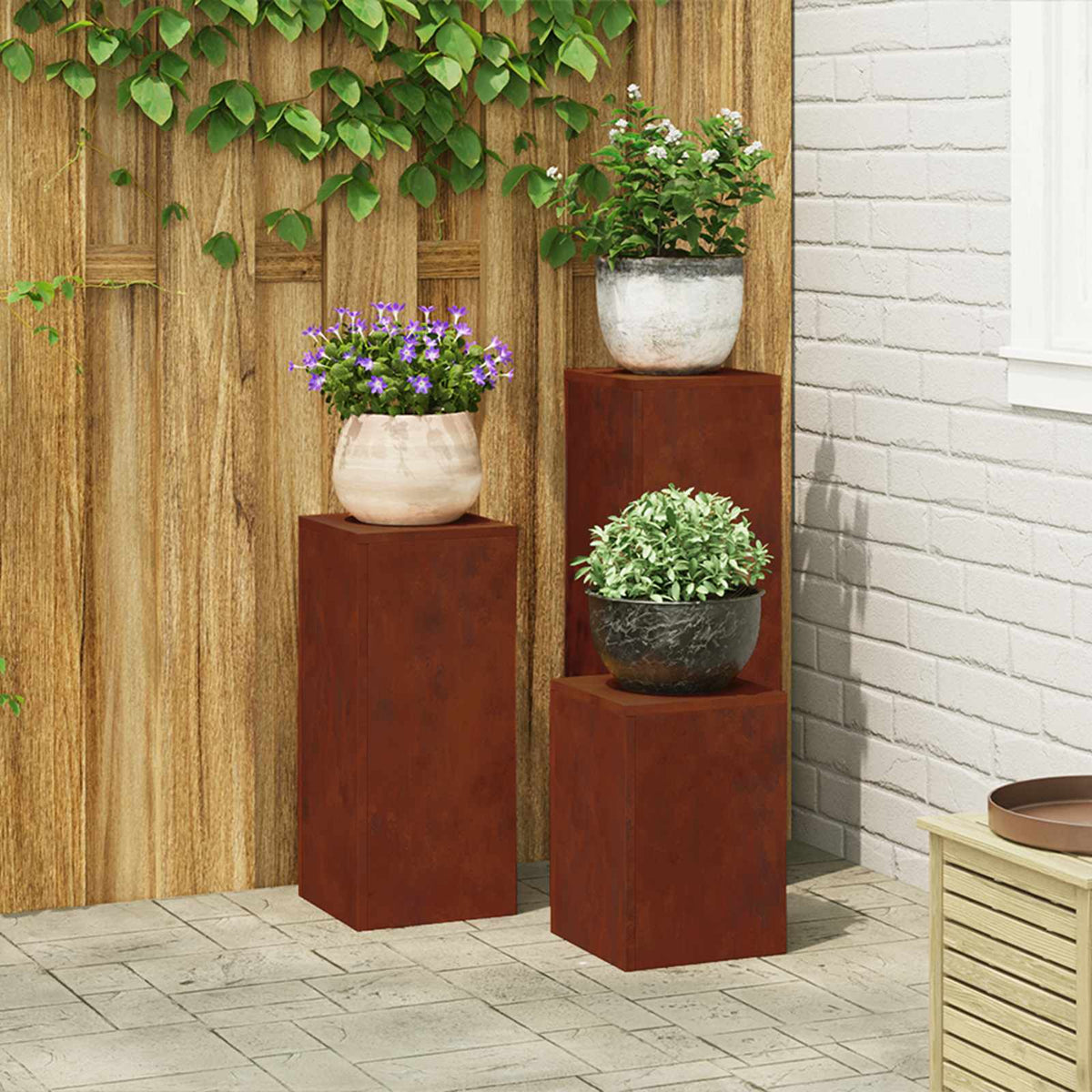 Βάση φυτών 3 τεμ. Σκ rusty 24 x 24 x 75 εκ. - Pakobazaar