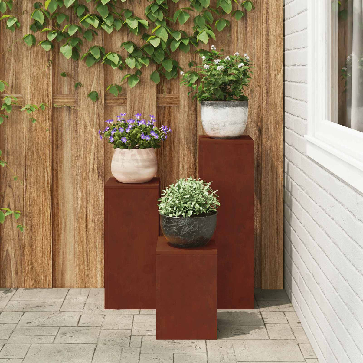 Βάση φυτών 3 τεμ. Σκ rusty 24 x 24 x 75 εκ. - Pakobazaar