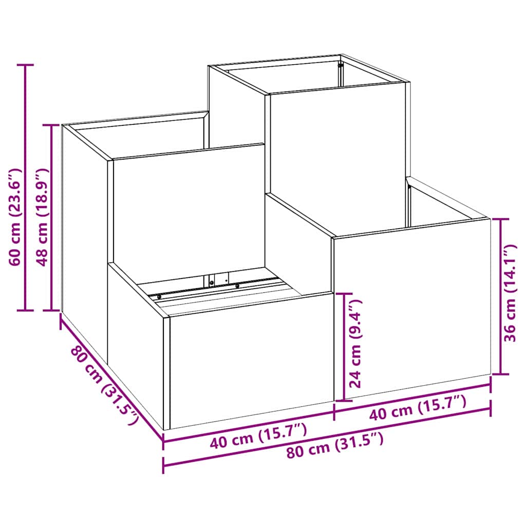 Γλάστρα Κήπου Ανθρακί 80 x 80 x 60 εκ. Ατσάλι