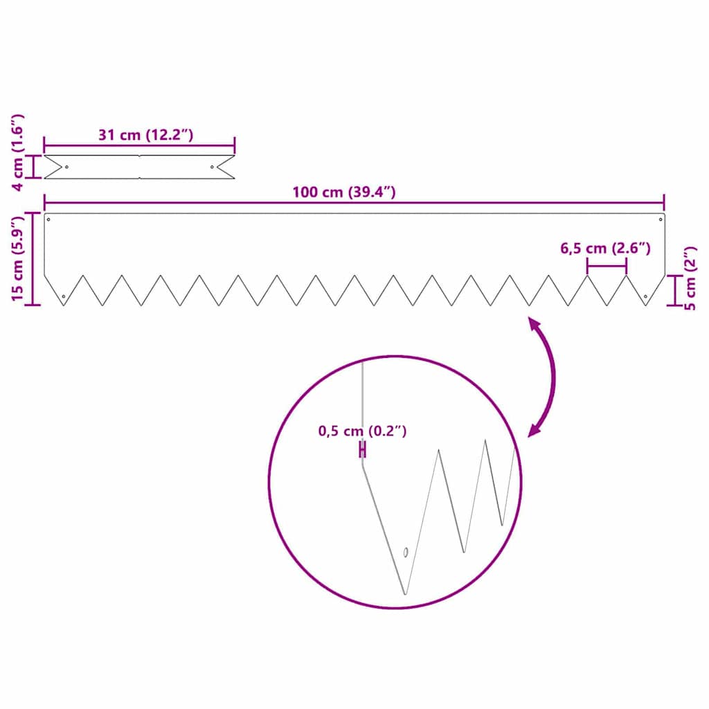 Περίγραμμα γκαζόν 30 pcs Ανθρακί 100 x 0.05 x 20 εκ
