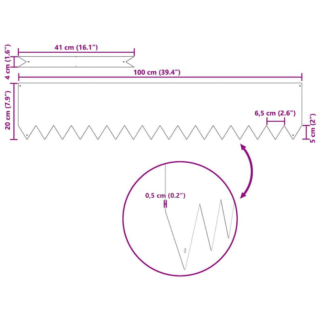 Περίγραμμα γκαζόν 10 pcs Μαύρο 100 x 0.05 x 20 εκ
