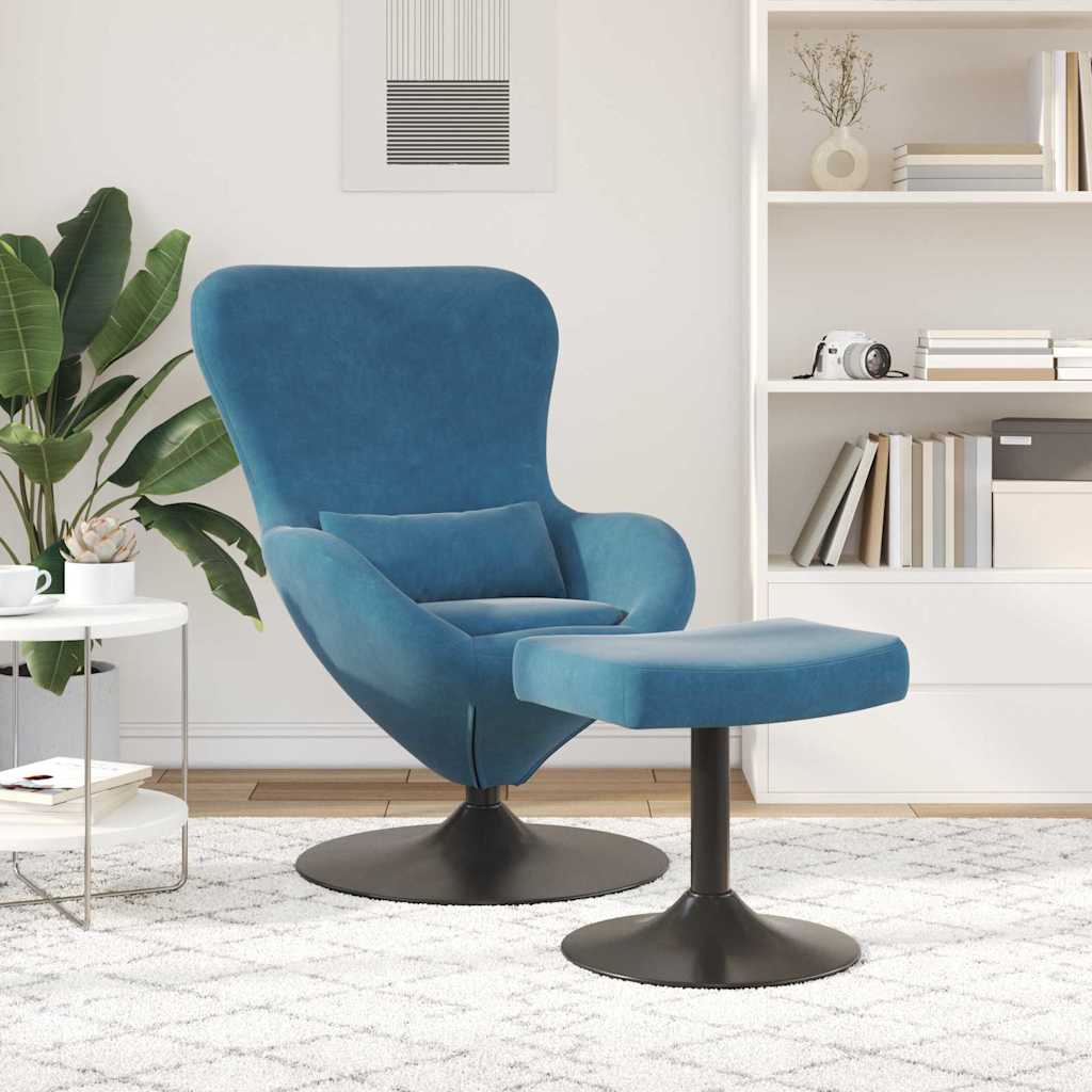 Αυγό Καρέκλα με Σκαμνί with Footstool Μπλε Βελούδο - Pakobazaar