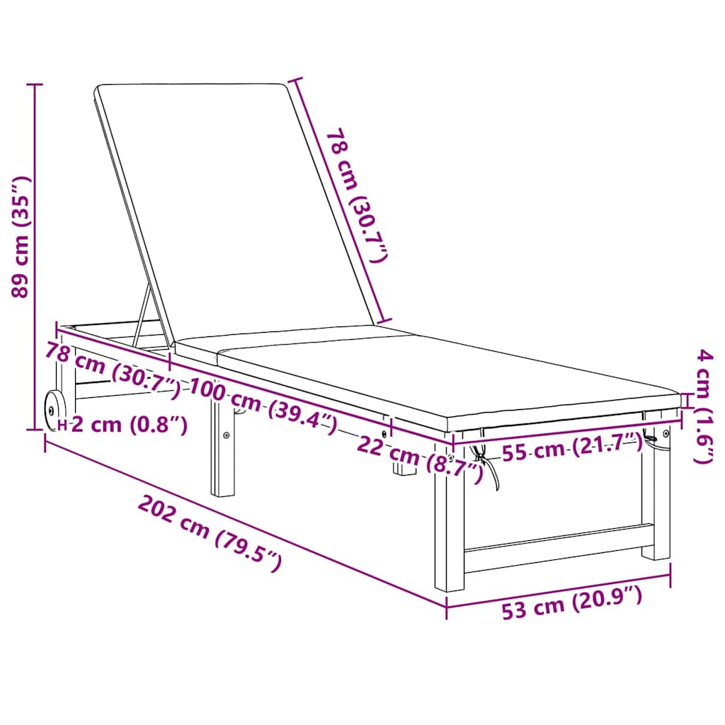 Ξαπλώστρα Καφέ 202 x 53 x 89 εκ Στερεό Ξύλο Ακακίας