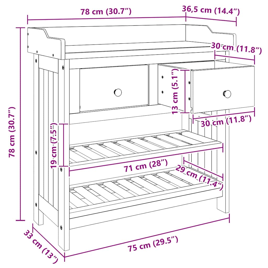 Ντουλάπι Κήπου Φυσικό 78 x 36,5 x 78cm Στερεό Ξύλο Ακακίας
