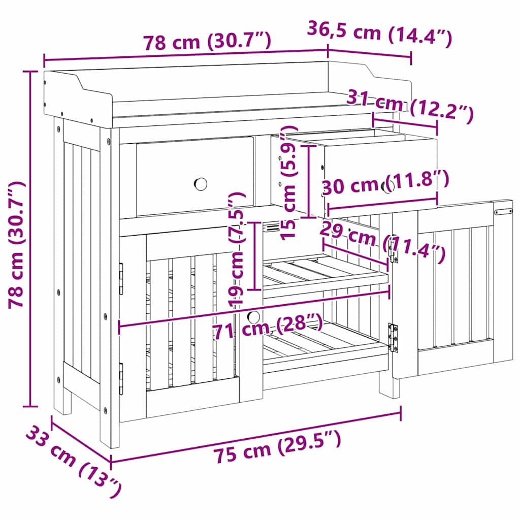 Ντουλάπι Κήπου Φυσικό 78 x 36,5 x 78cm Στερεό Ξύλο Ακακίας - Pakobazaar