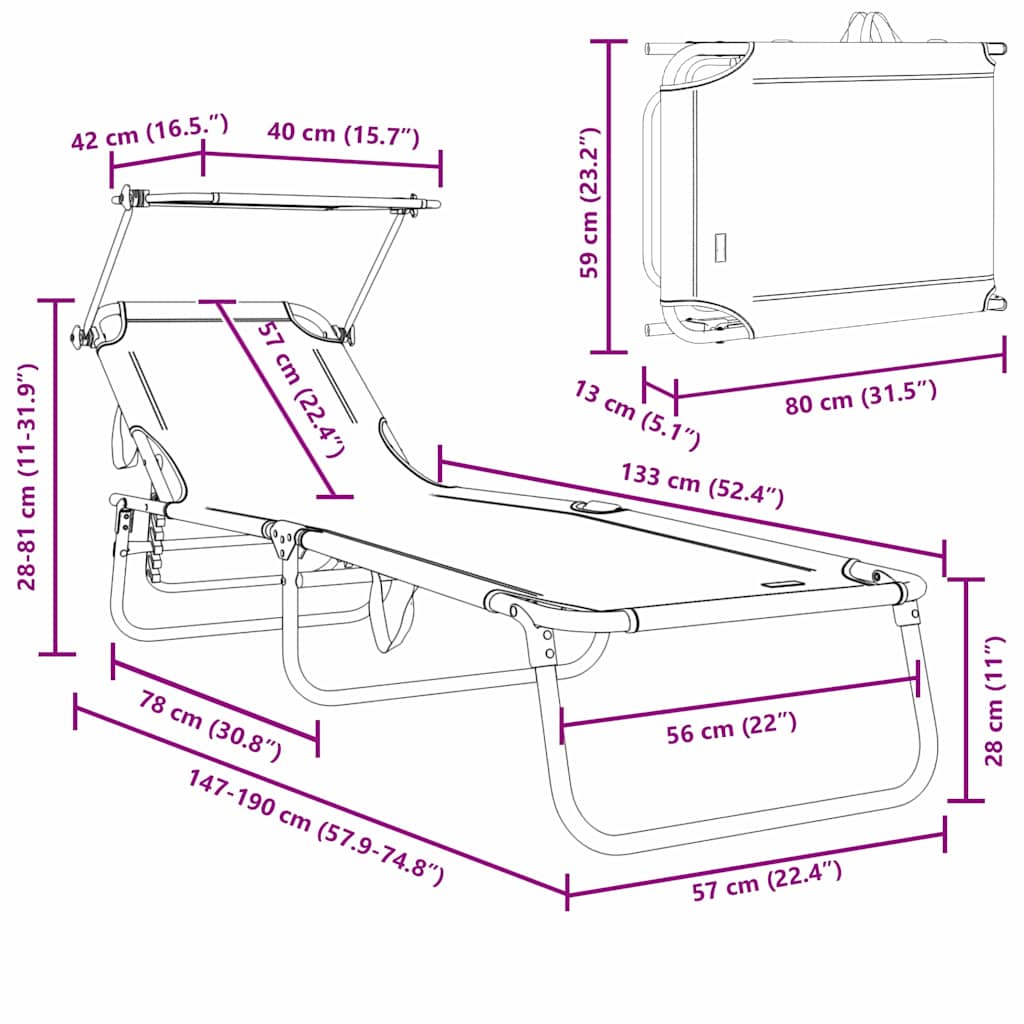 Πτυσσόμενη ξαπλώστρα Μπλε 190 x 57 x 81 εκ. oxford
