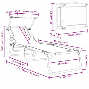 Πτυσσόμενη ξαπλώστρα Μαύρο 190 x 57 x 81 εκ. oxford