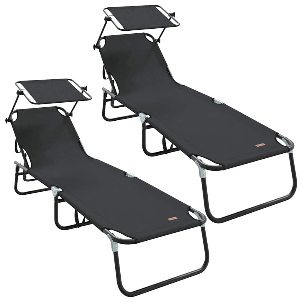 Πτυσσόμενη ξαπλώστρα 2 pcs Μαύρο 190 x 57 x 81 εκ. oxford