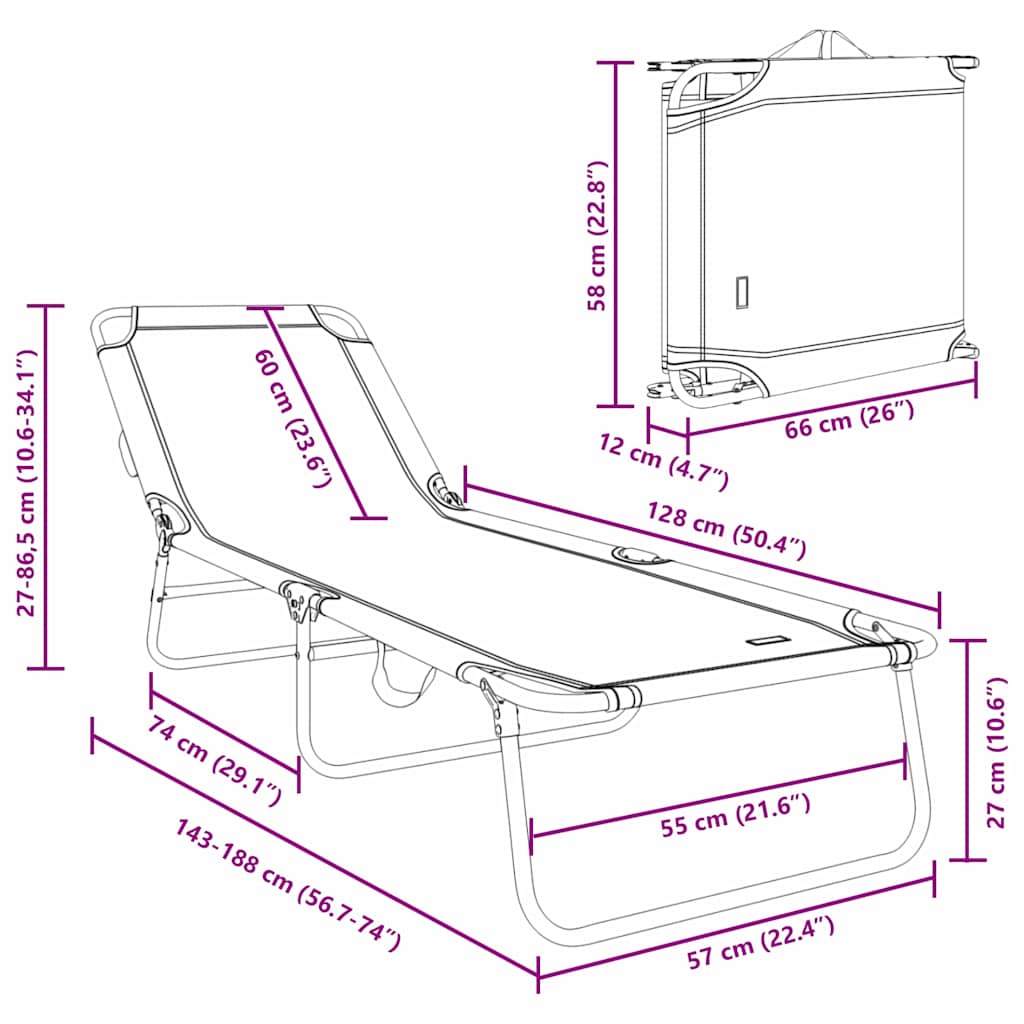 Πτυσσόμενη ξαπλώστρα Μπλε 188 x 57 x 86,5 εκ. Πολυεστέρας