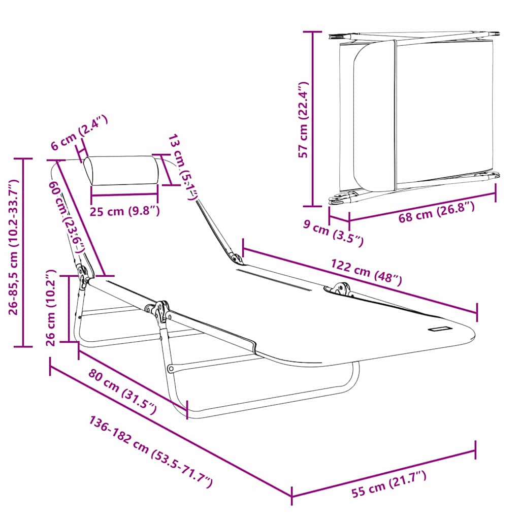 Πτυσσόμενη ξαπλώστρα Πράσινο 182 x 55 x 85,5 εκ Textilene