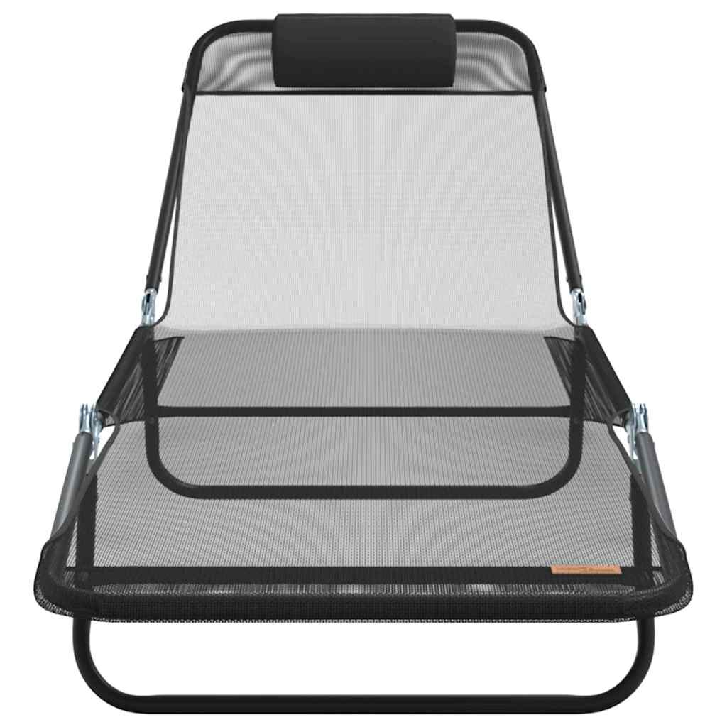 Πτυσσόμενη ξαπλώστρα 2 pcs Μαύρο 182 x 55 x 85,5 εκ Textilene