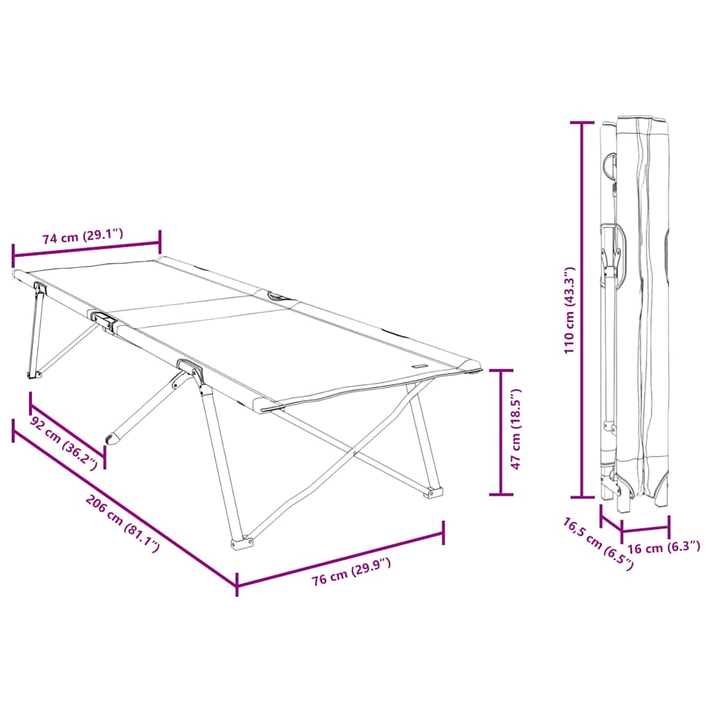 Αναδιπλούμενο Κρεβάτι Κάμπινγκ 2 pcs Δάσος 206 x 76 x 74 εκ