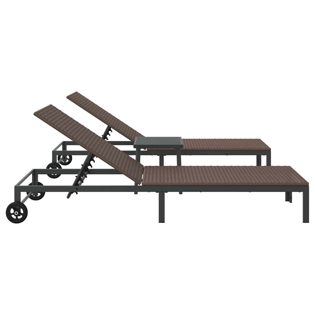 Ήλιο-κρεβάτι 2-πρόσωπο 3 pcs Καφέ συνθετικό ρατάν