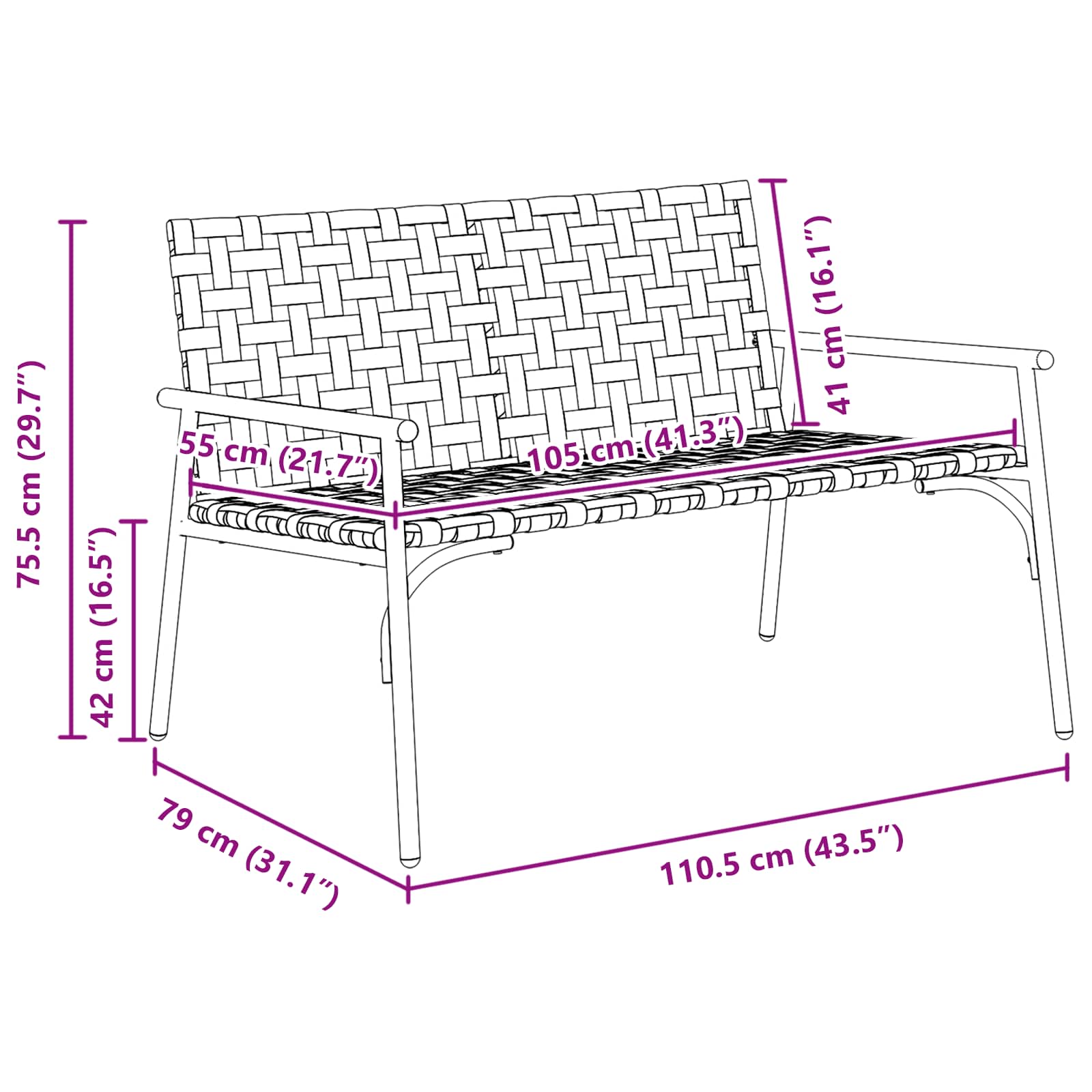 Καρέκλα Κήπου Καφέ 110,5 x 79 x 75,5 εκ. συνθετικό ρατάν