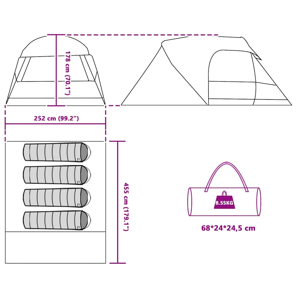 Σκηνή Dome 4 Ατόμων με στέγη Πράσινο 455 x 252 x 178 εκ - Pakobazaar