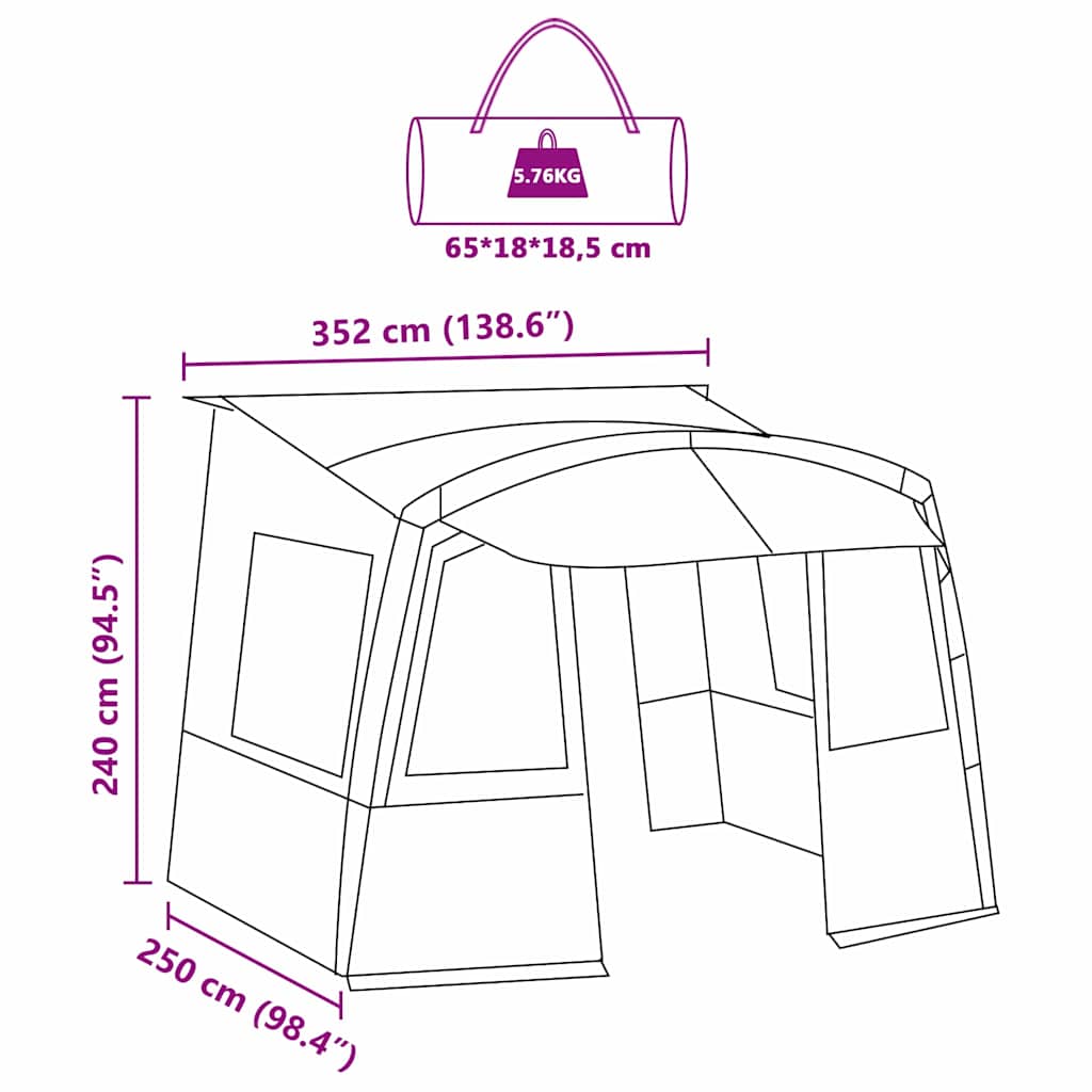 Σκηνή Tailgate για Καραβάνι με στέγη Πράσινο 352 x 250 x 240 εκ - Pakobazaar