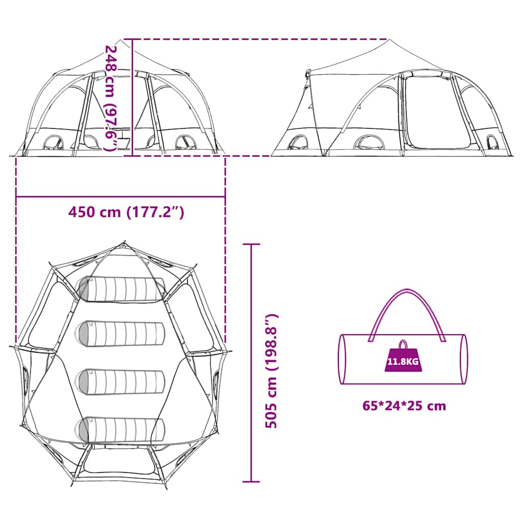 Σκηνή Dome 4 Ατόμων Γκρι και Πορτοκαλί 505 x 450 x 248 εκ. - Pakobazaar