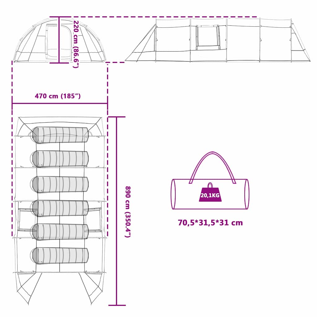 Τέντα Τούνελ 6 Ατόμων Πράσινο και Λευκό 778 x 356 x 210 εκ - Pakobazaar