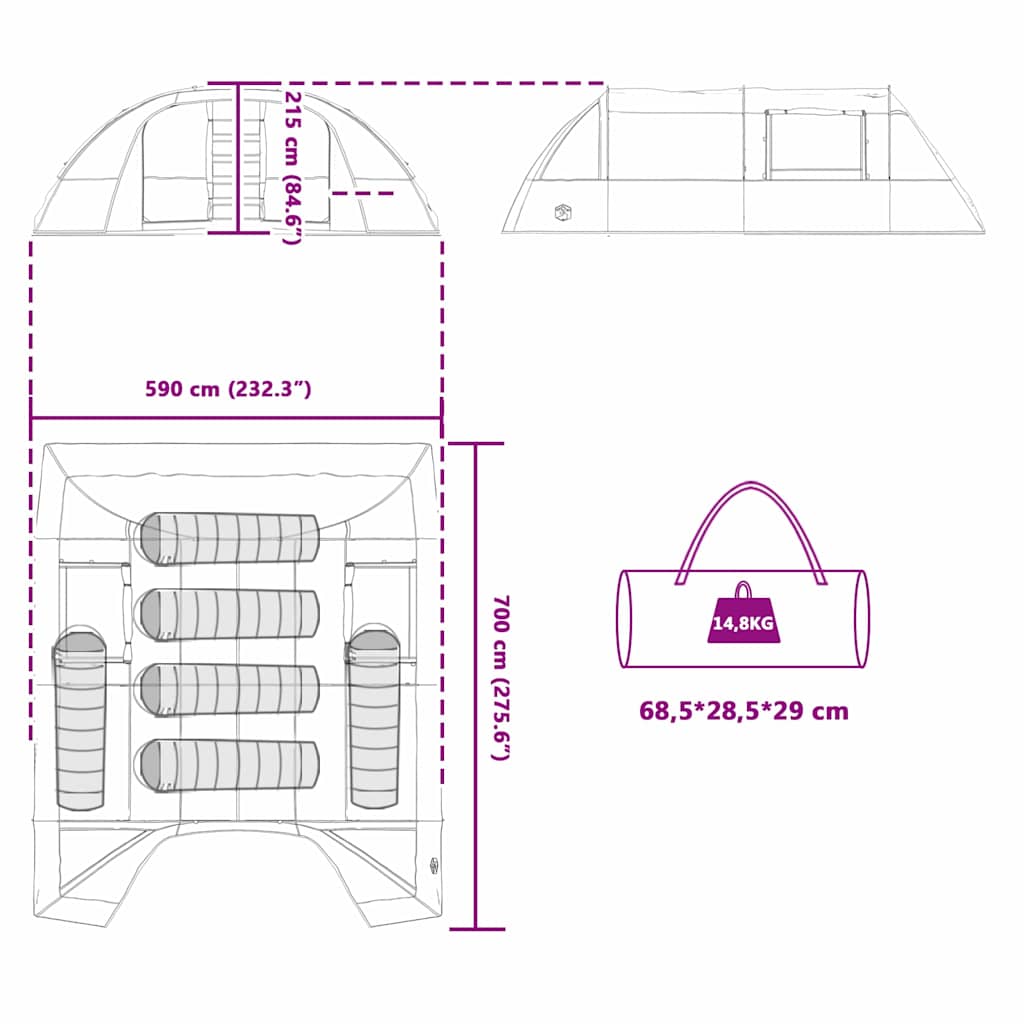 Τέντα Τούνελ 6 Ατόμων Πράσινο και Λευκό 700 x 590 x 215 εκ - Pakobazaar
