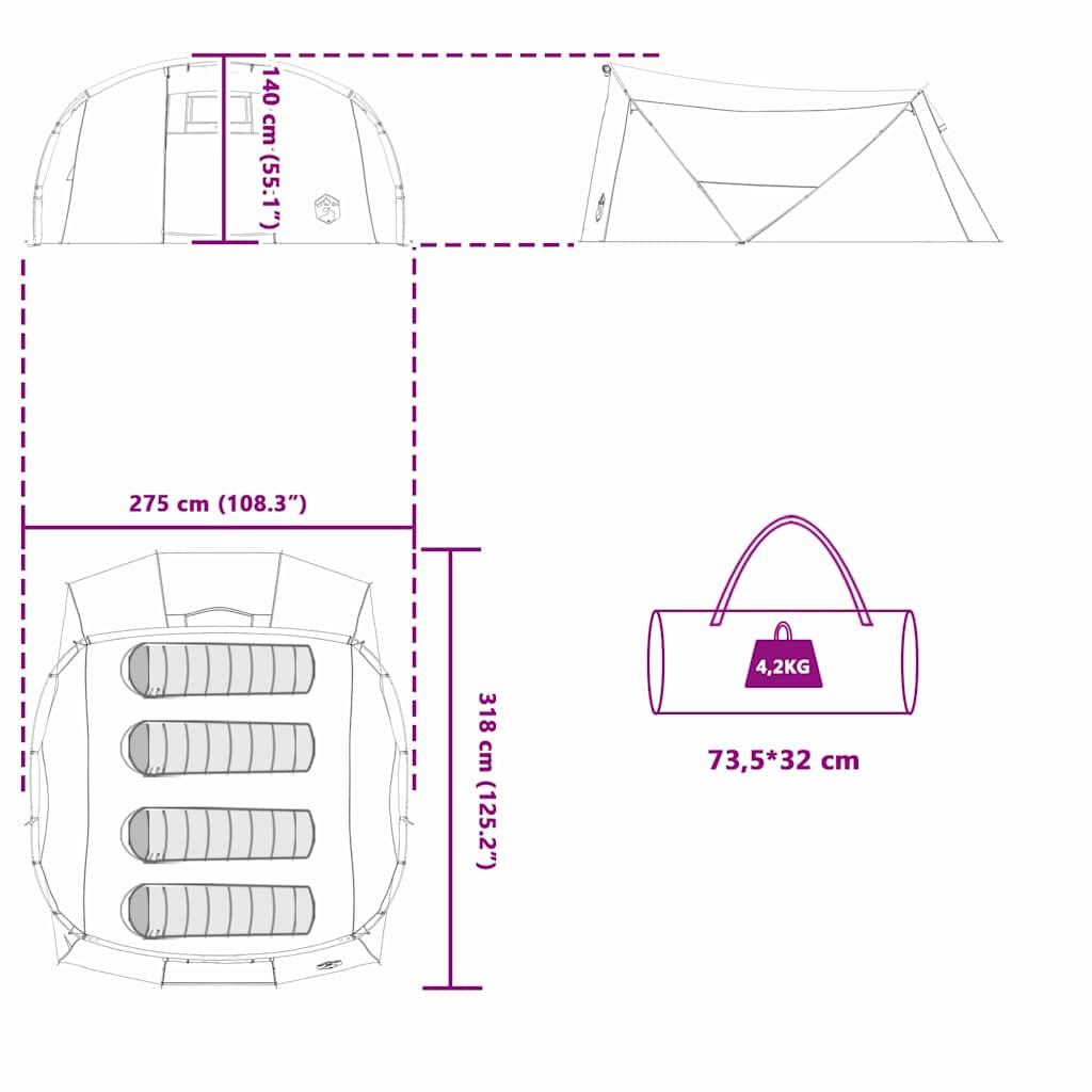 Σκηνή Σήματος 4 Ατόμων Πράσινο και Λευκό 318 x 275 x 140 εκ. - Pakobazaar
