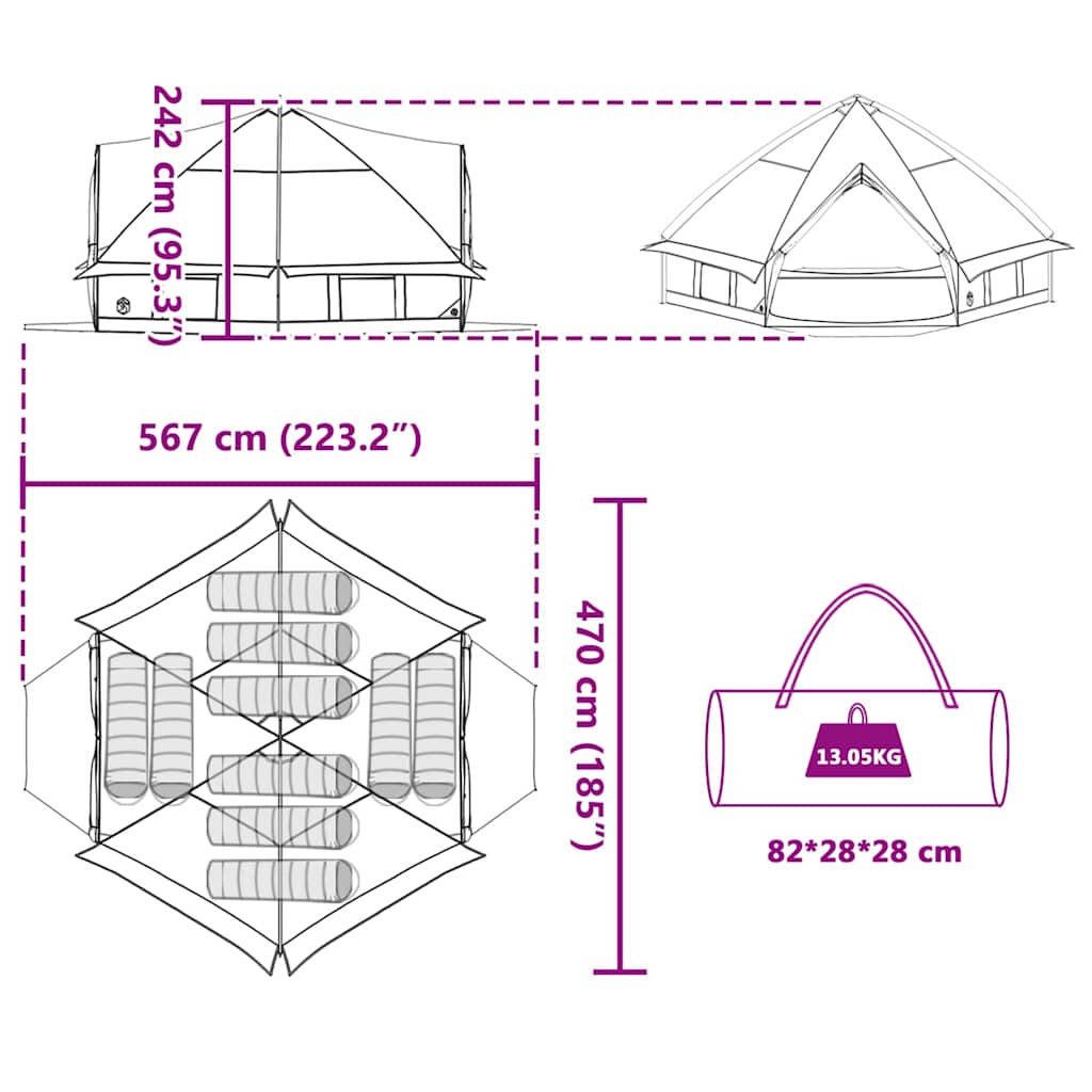 Τέντα Teepee 10 Ατόμων Πράσινο και Λευκό 490 x 410 x 210 εκ. - Pakobazaar