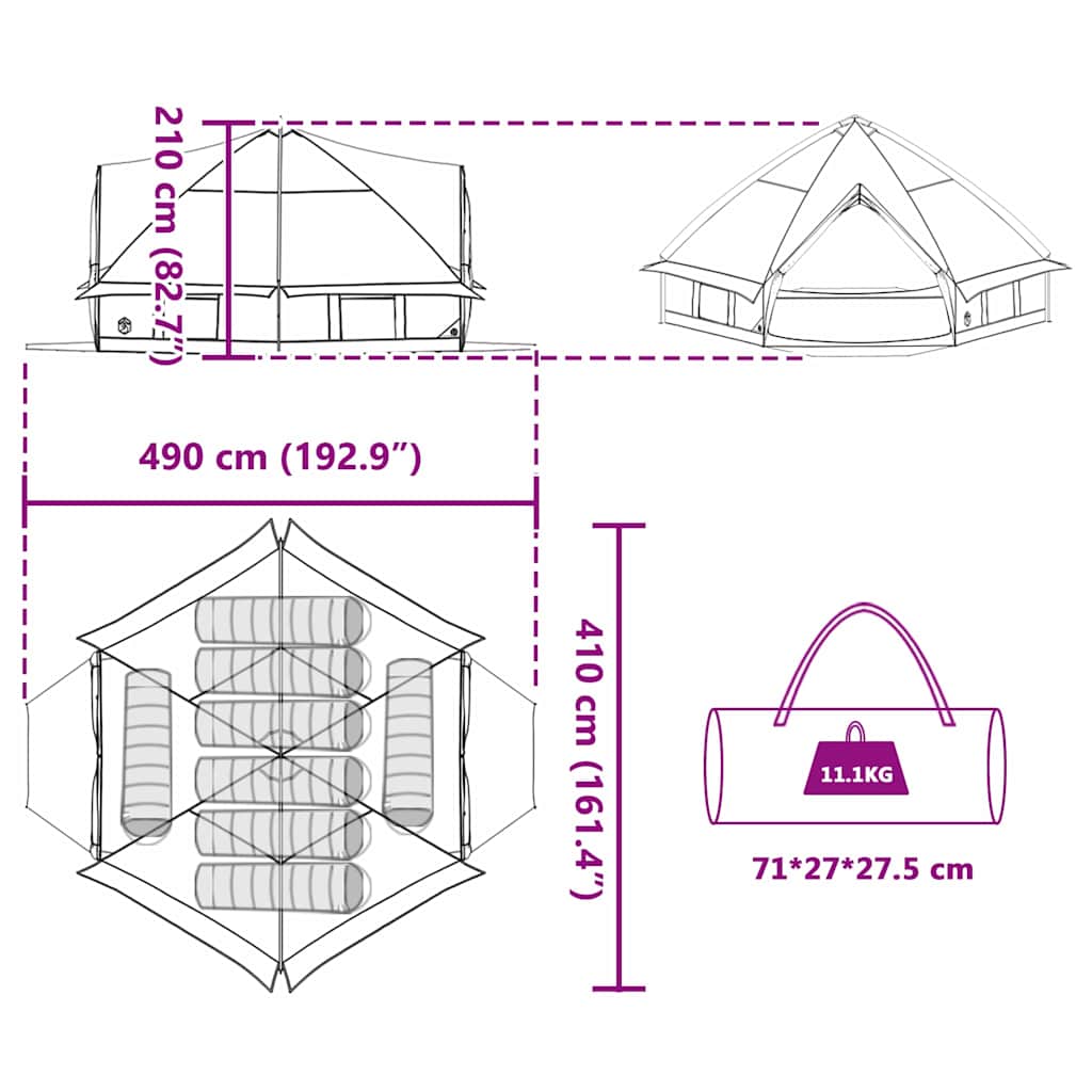 Τέντα Τίπι 8-Ατόμων με στέγη Μπλε και Γκρι 490 x 410 x 210 εκ. - Pakobazaar