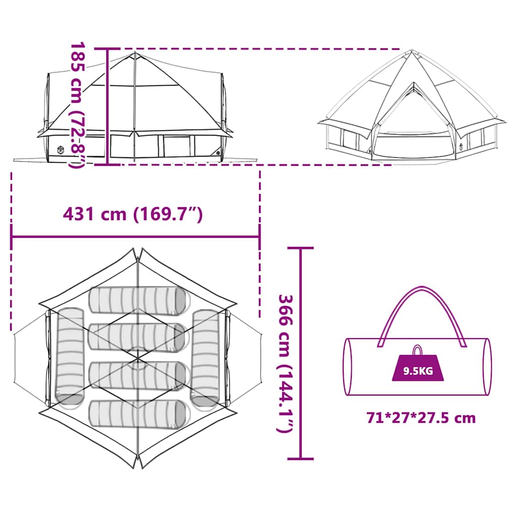 Τέντα Τιπί 6 Ατόμων Γκρι και Πορτοκαλί 490 x 410 x 210 εκ. - Pakobazaar