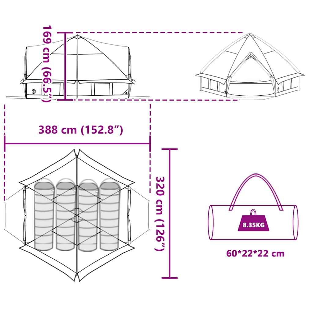Τέντα Τιπίνι 4-Ατόμων Πράσινο και Γκρι 490 x 410 x 210 εκ. - Pakobazaar