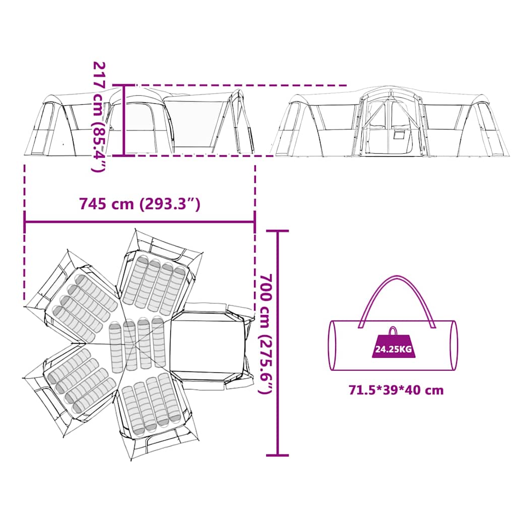 Οικογενειακή σκηνή 20 ατόμων με στέγη Πράσινο και Λευκό - Pakobazaar
