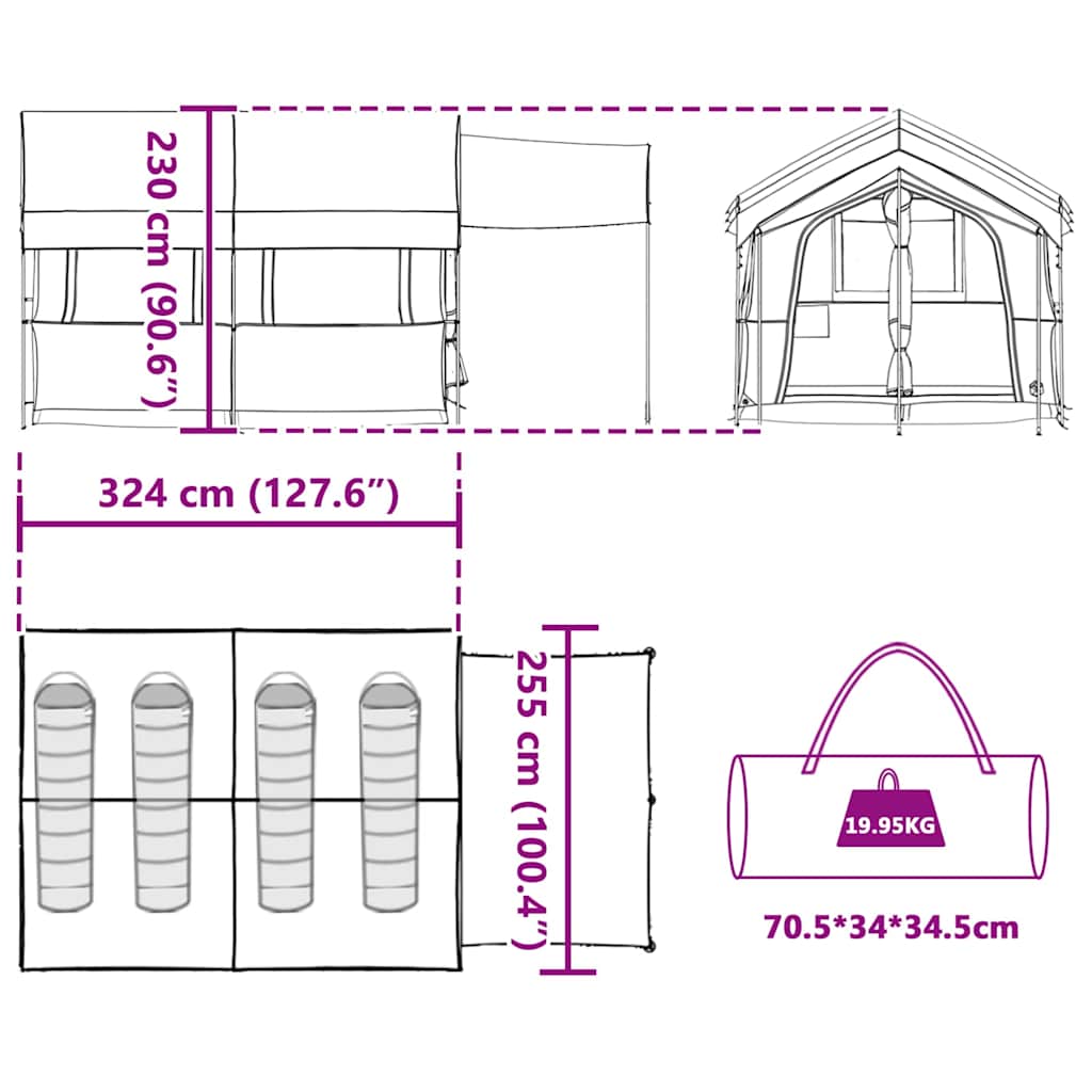 Τέντα οικογένειας 4-ατόμων Πράσινο και Λευκό 324 x 255 x 230 cm - Pakobazaar