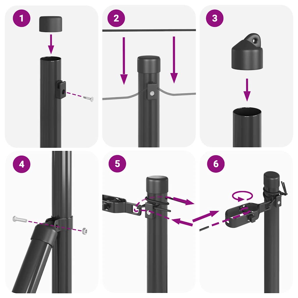 Στύλος Περιφράξεων 7 pcs Γκρι Ατσάλι