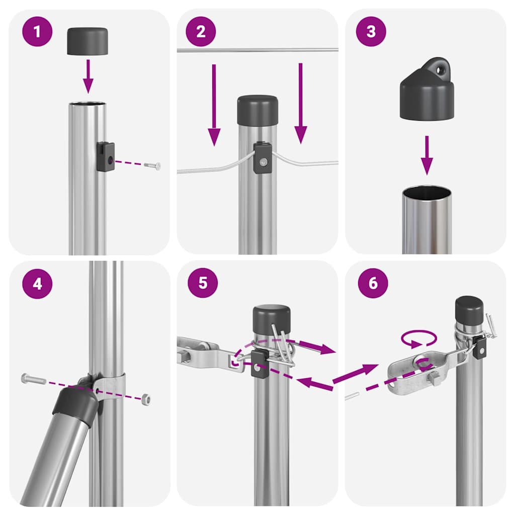 Στύλος Περιφράξεων 7 pcs Ασημί Ατσάλι