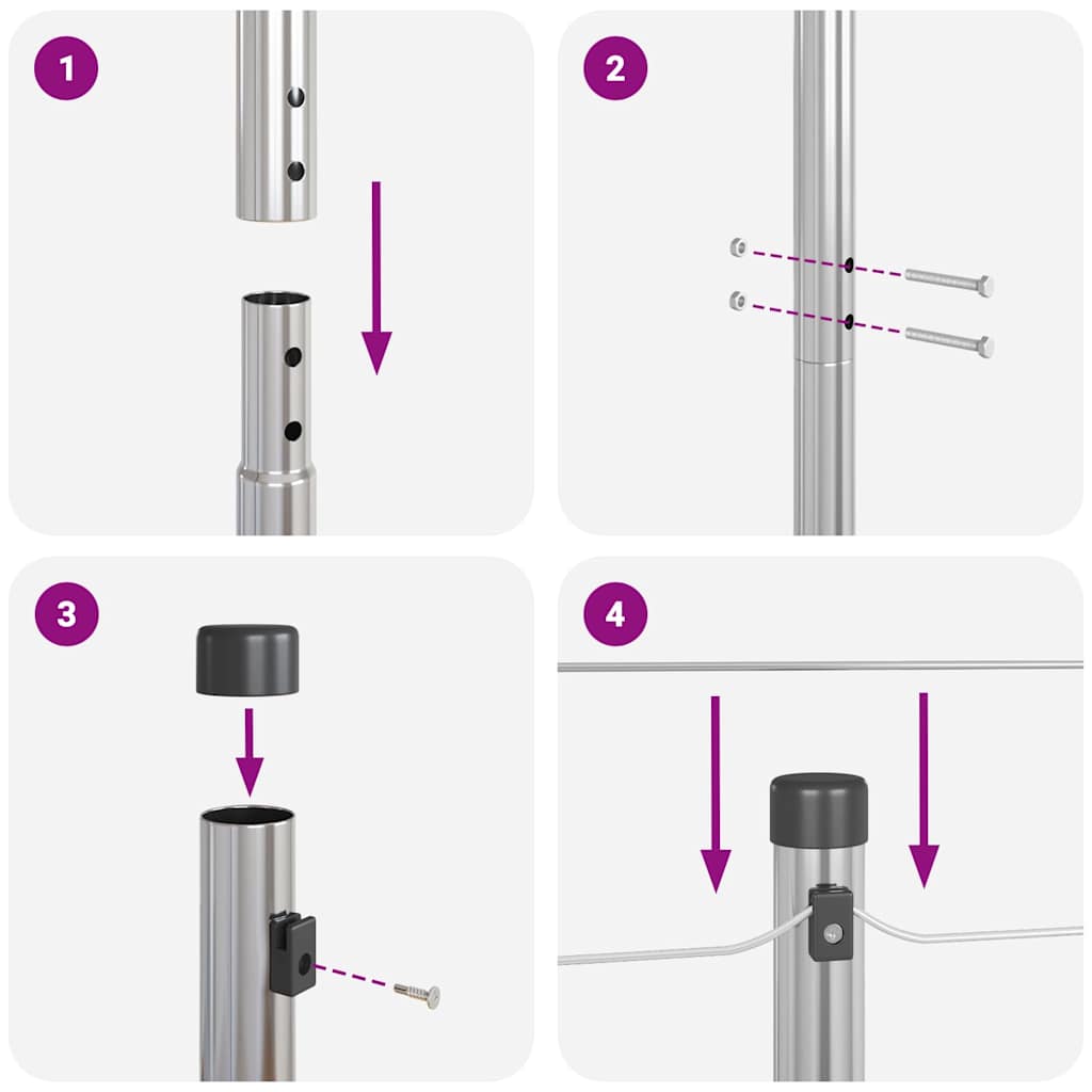 Στύλος Περιφράξεων 7 pcs Ασημί Ατσάλι - Pakobazaar