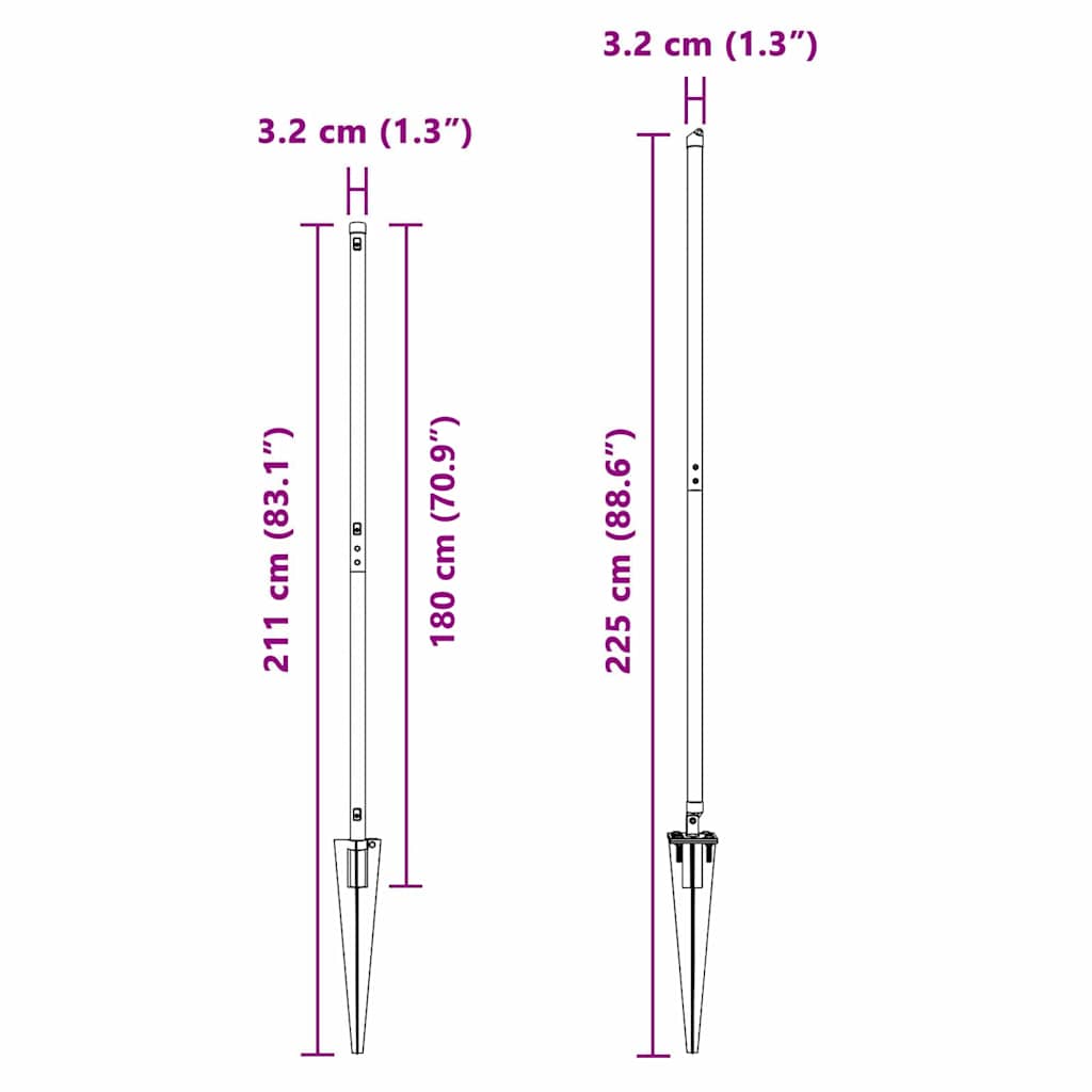Στύλος Περιφράξεων 7 pcs Γκρι Ατσάλι