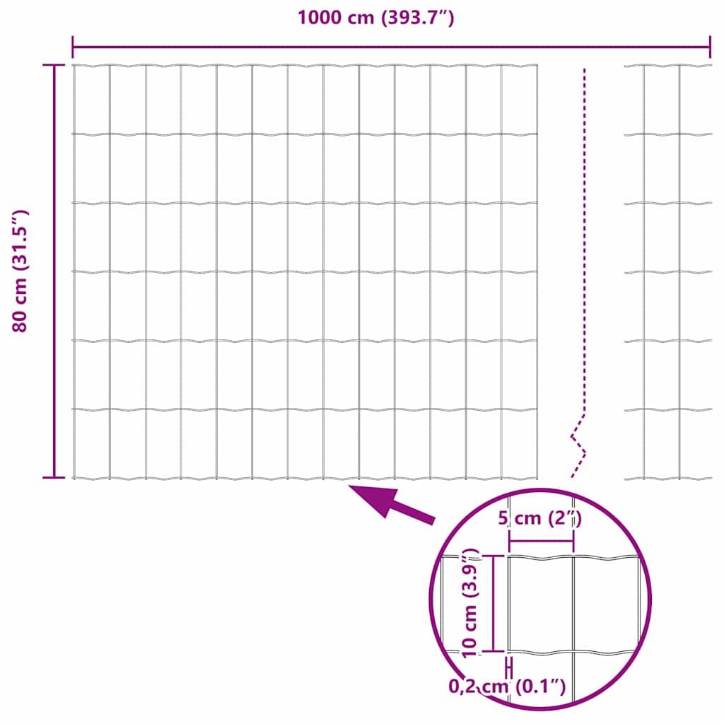 Φράχτης Εuro 0,8 x 10 m Σίδηρος με επικάλυψη PVC - Pakobazaar