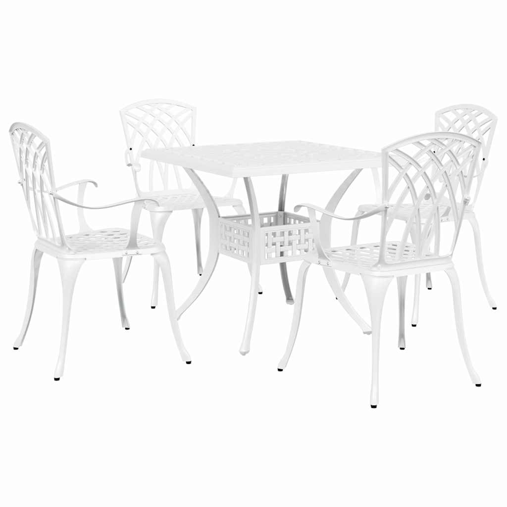 Σερβίτσιο τραπεζιού κήπου 5 pcs Λευκό Χυτό αλουμίνιο - Pakobazaar