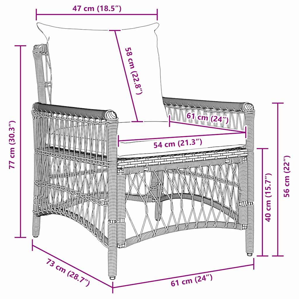 Καρέκλα Κήπου με μαξιλάρι Καφέ 73 x 61 x 77 εκ συνθετικό ρατάν