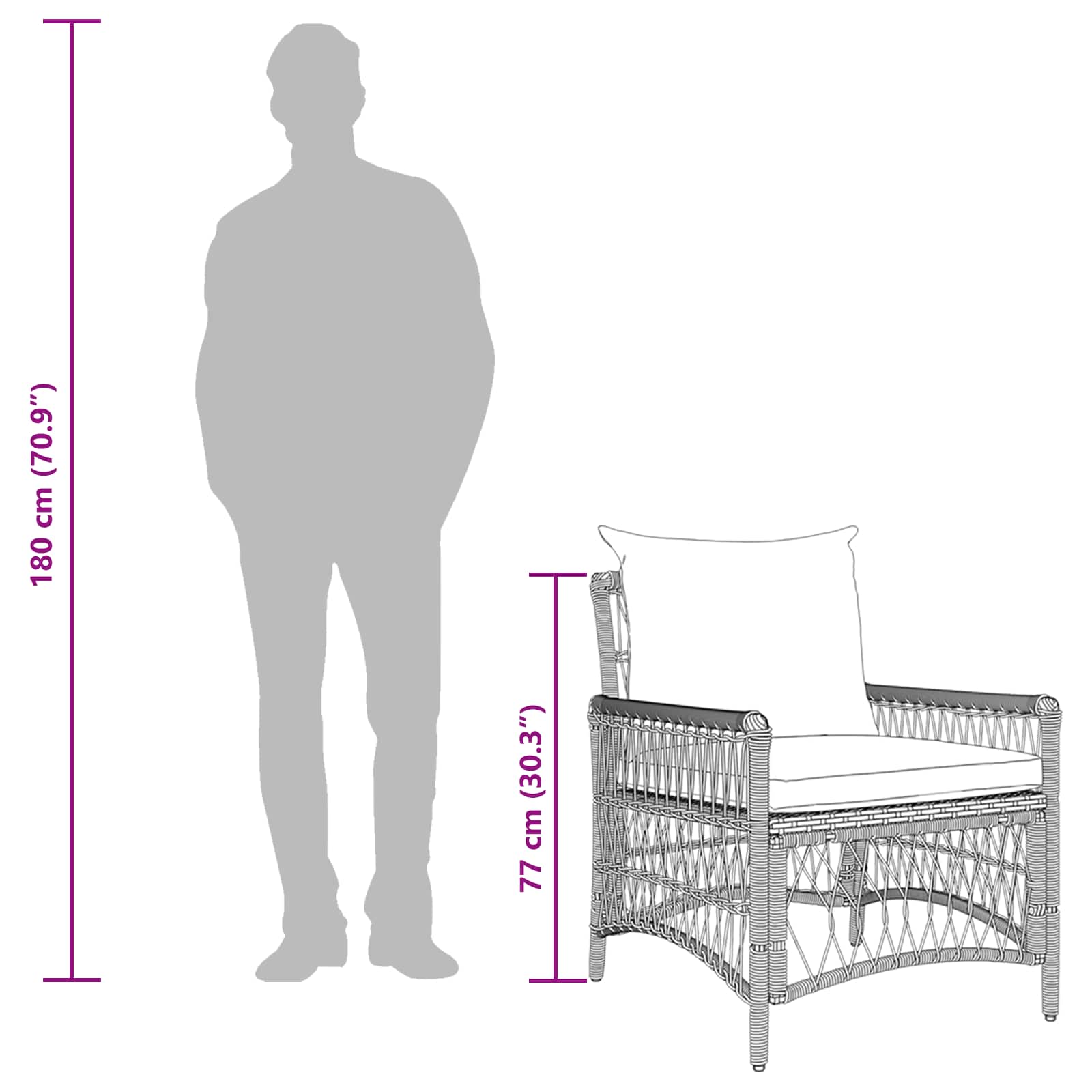 Καρέκλα Κήπου με μαξιλάρι Μαύρο 73 x 61 x 77 εκ συνθετικό ρατάν