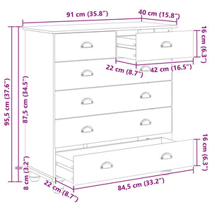 Συρταριέρα ASKIM Καφέ 91 x 40 x 95,5 εκ. Στερεά ξυλεία πεύκου - Pakobazaar