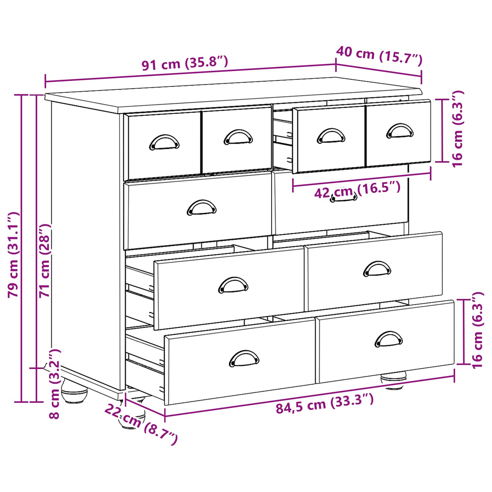 Συρταριέρα ASKIM Λευκό 91 x 40 x 79 εκ Στερεά ξυλεία πεύκου - Pakobazaar