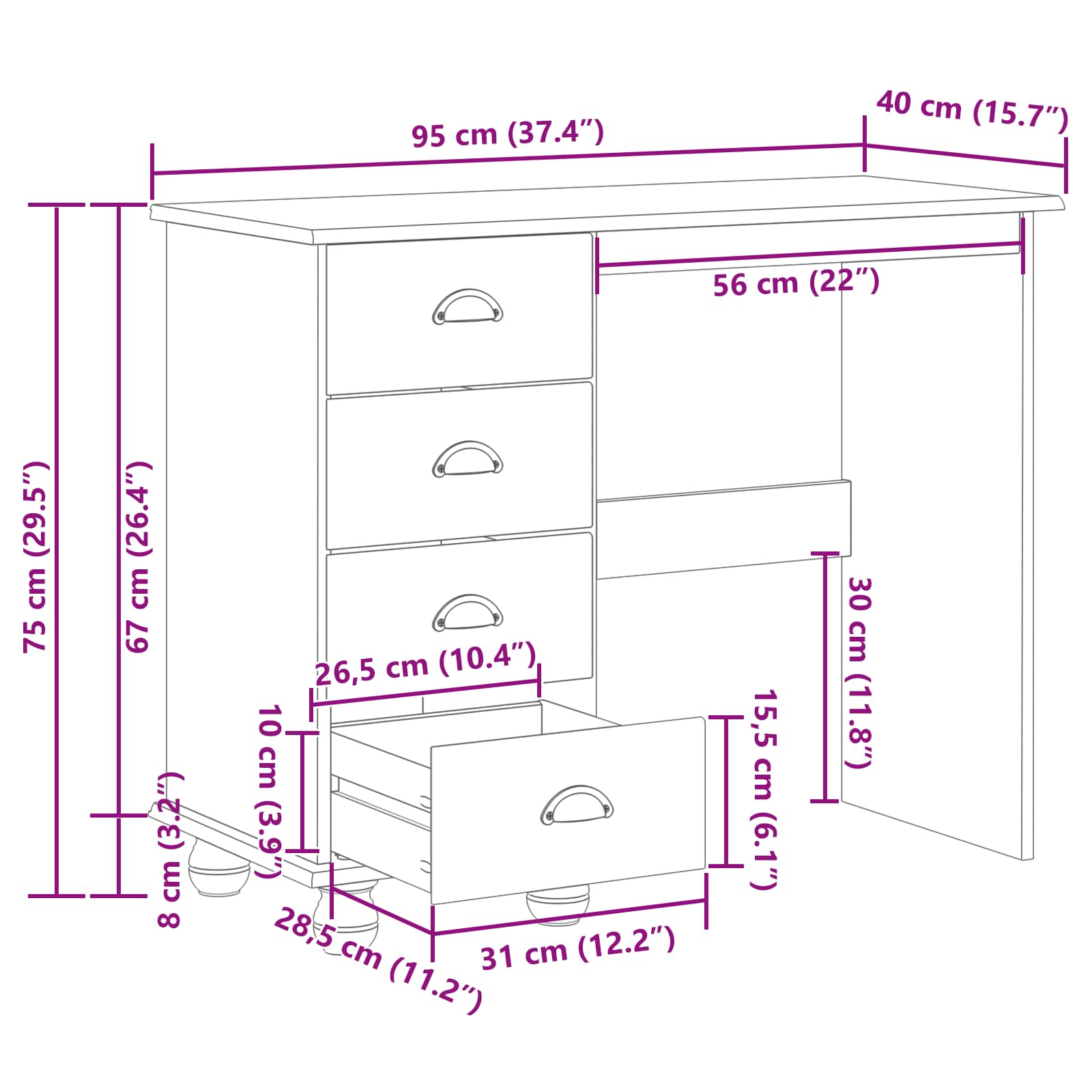 Γραφείο γραφής με συρτάρι ASKIM Λευκό 95 x 40 x 75 εκ. - Pakobazaar