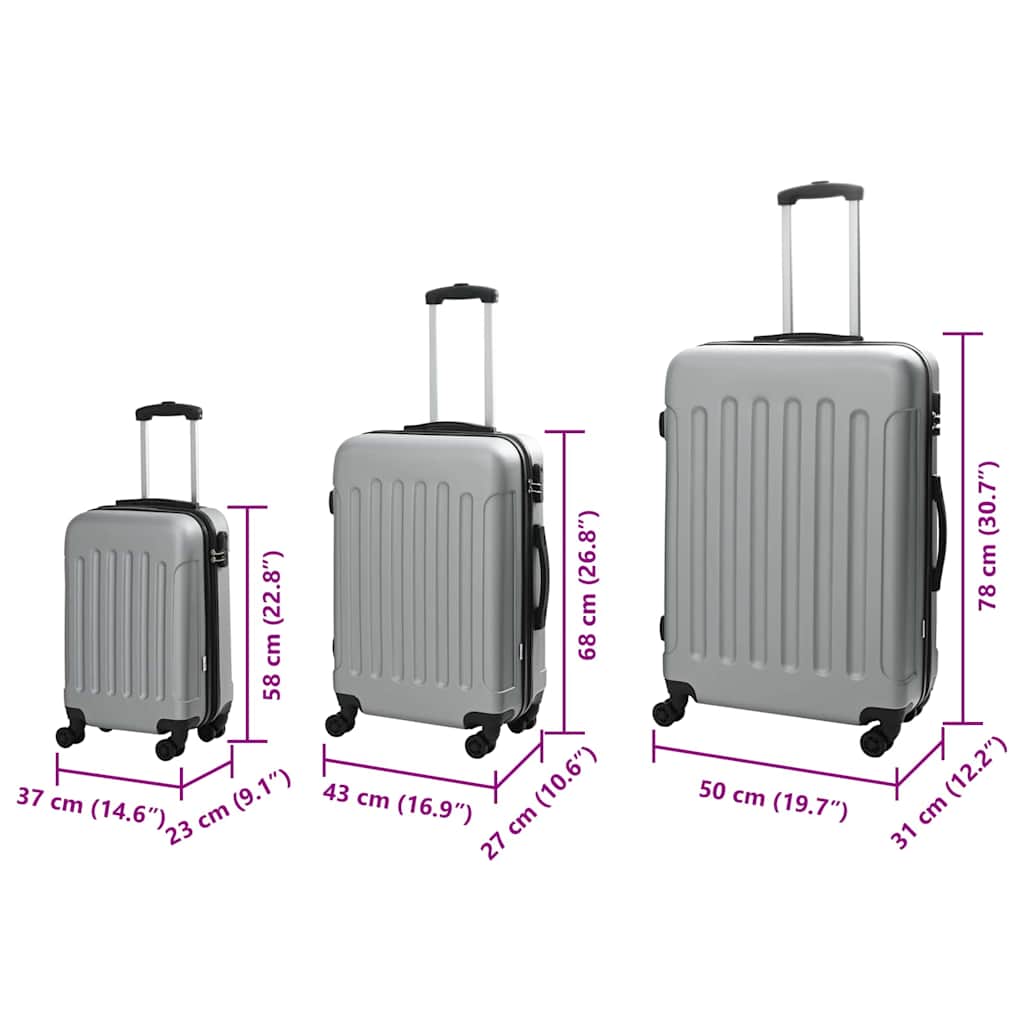 Βαλίτσα με κλειδαριά 3 pcs Ασημί 50 x 31 x 78 εκ ΑΒΣ Πλαστικό
