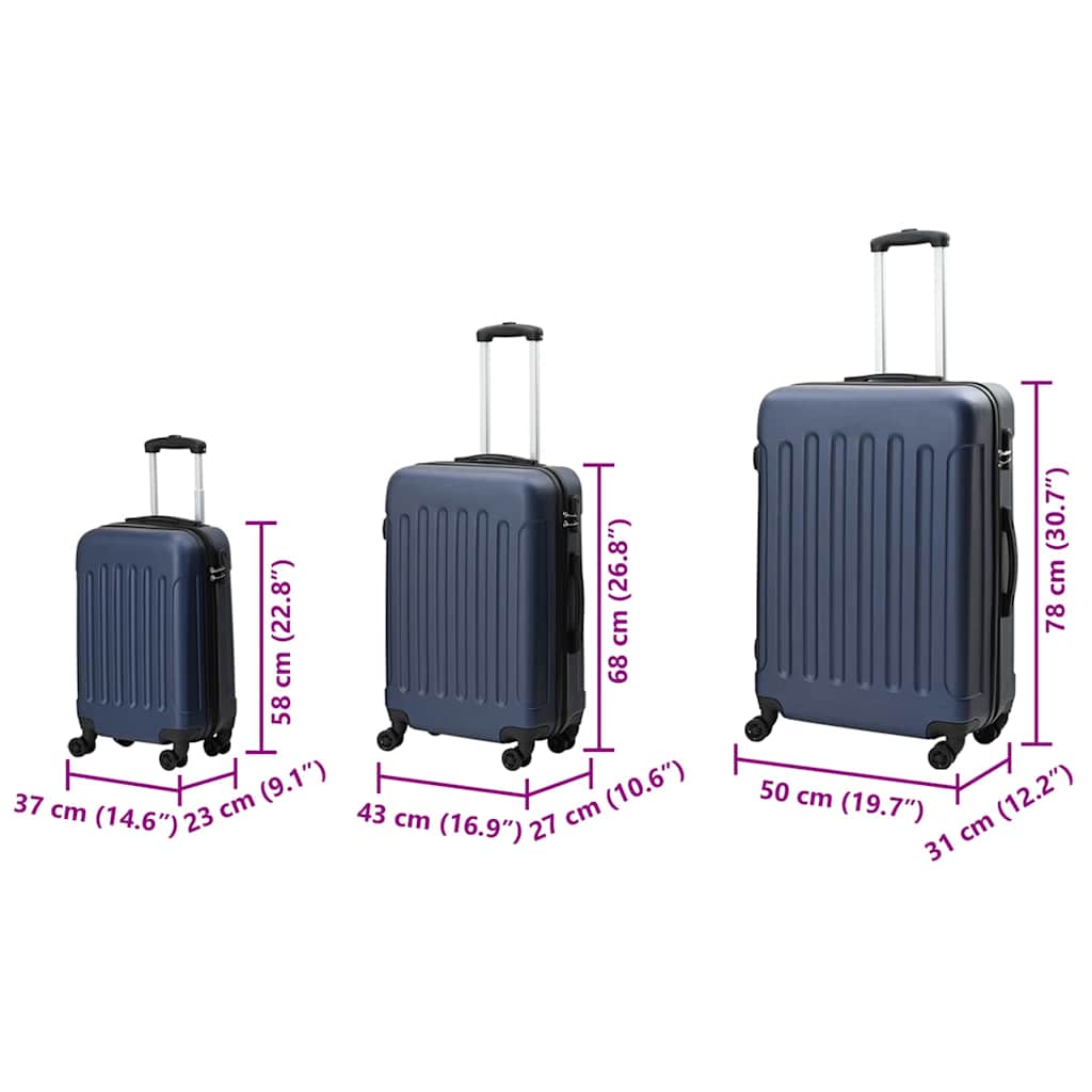 Βαλίτσα 3 pcs Σκούρο Μπλε 50 x 31 x 78 εκ ΑΒΣ Πλαστικό