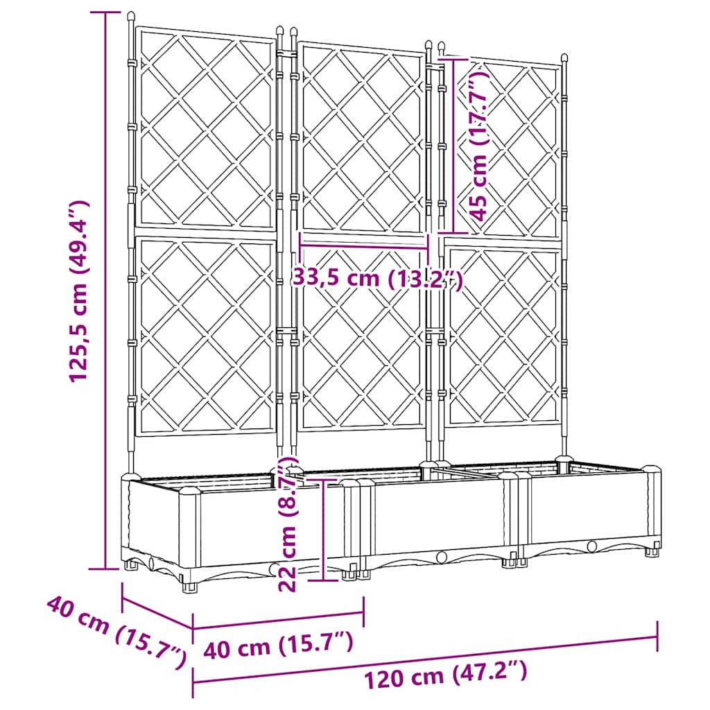 Γλάστρα Κήπου 3 τμχ. Μαύρο 120 x 40 x 125,5 εκ. PP