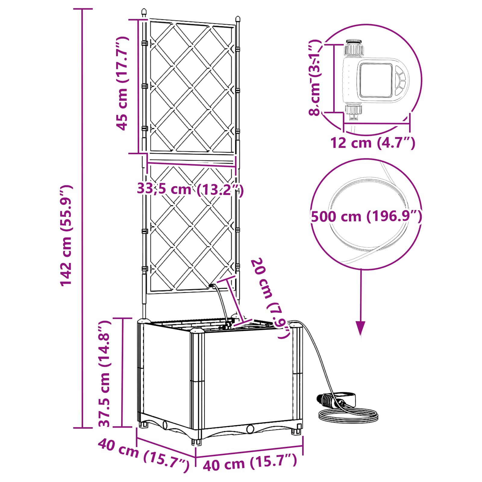 Γλάστρα Κήπου Γκρι 40 x 40 x 142 cm Ατσάλι - Pakobazaar