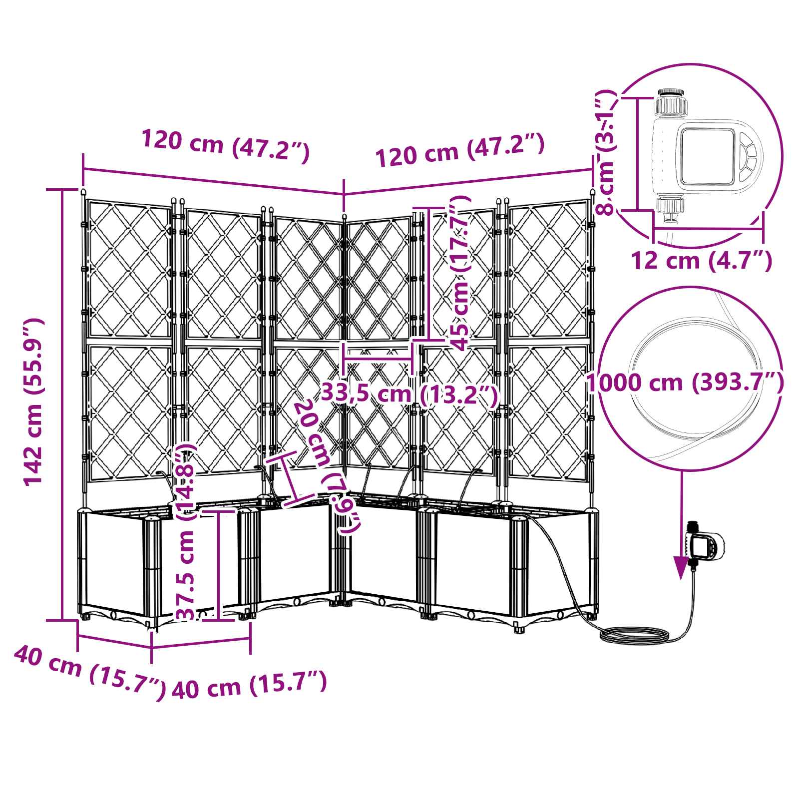 Γλάστρα Κήπου 3 pcs Γκρι 120 x 120 x 142 cm Ατσάλι - Pakobazaar