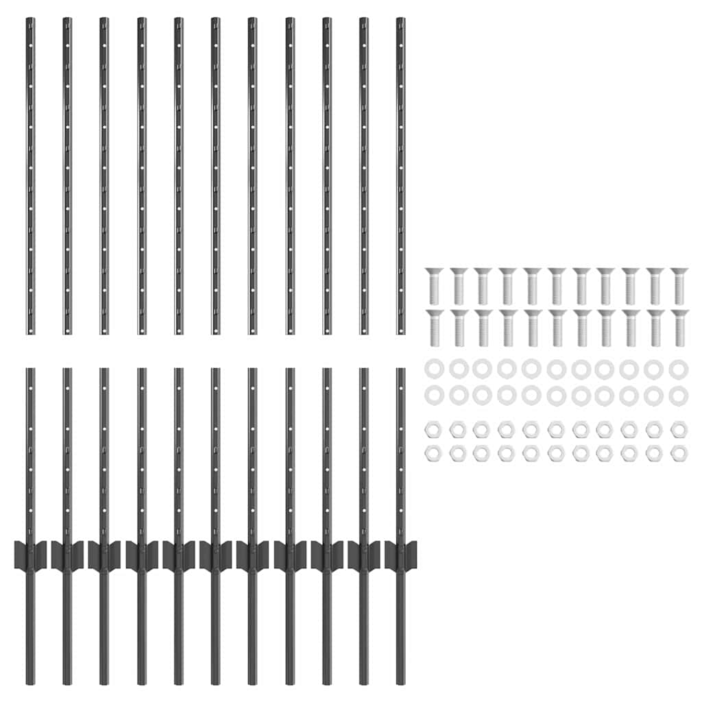 Στύλος Περιφράξεων 11 pcs Γκρι 100 cm Ατσάλι - Pakobazaar