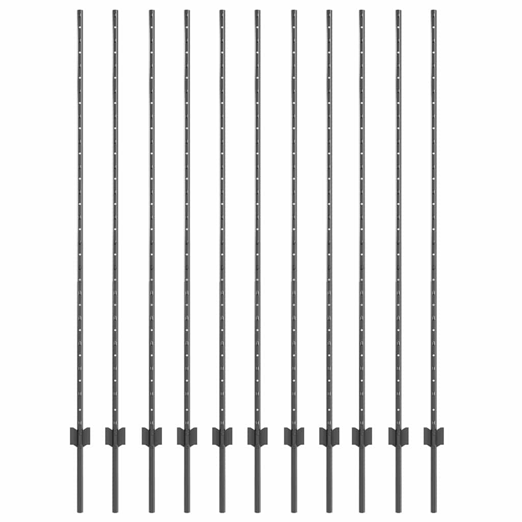 Στύλος Περιφράξεων 11 pcs Γκρι 150 cm Ατσάλι