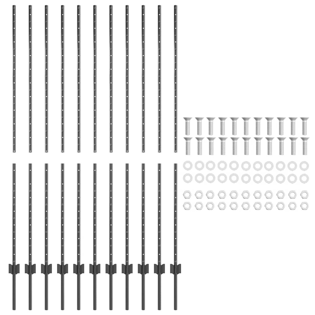 Στύλος Περιφράξεων 11 pcs Γκρι 150 cm Ατσάλι