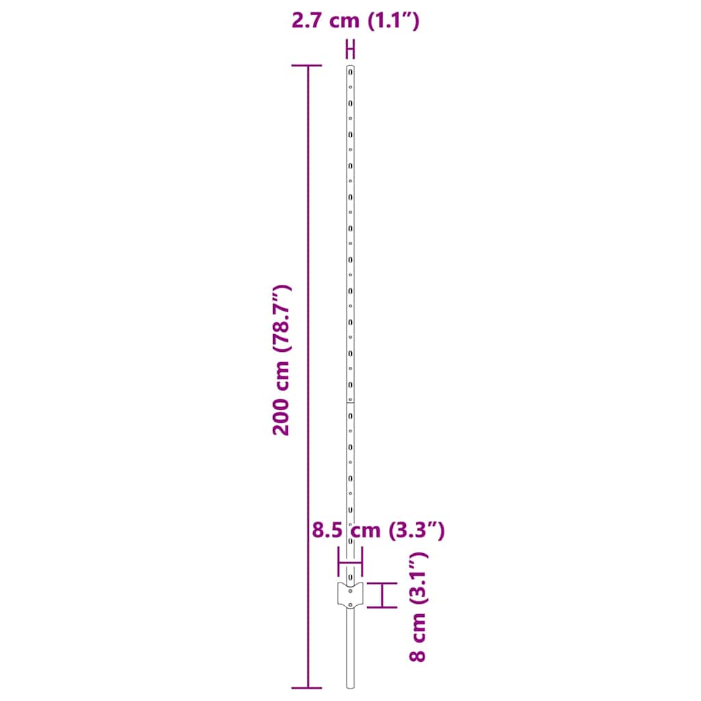 Στύλος Περιφράξεων 11 pcs Γκρι 150 cm Ατσάλι